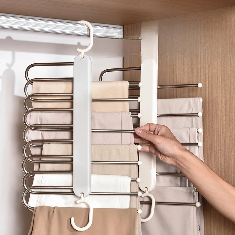 Ultimate 9-in-1 Space-Saving Stainless Steel Pants Rack