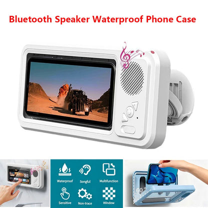 Bluetooth Speaker Waterproof Phone Box Touchscreen Phone Case Bathroom Shower Wall Mount Phone Stand For Watching Videos