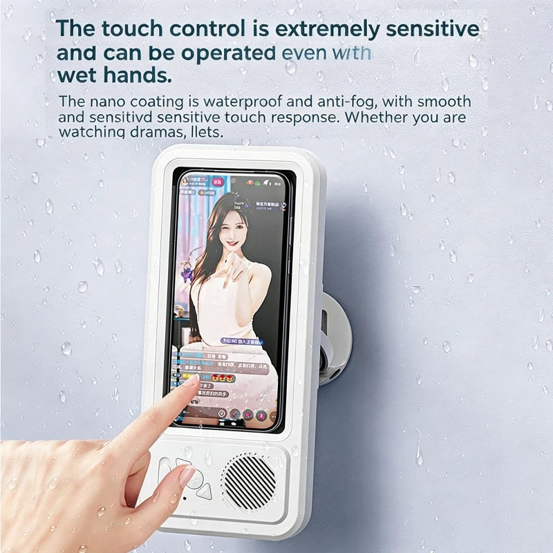 Bluetooth Speaker Waterproof Phone Box Touchscreen Phone Case Bathroom Shower Wall Mount Phone Stand For Watching Videos