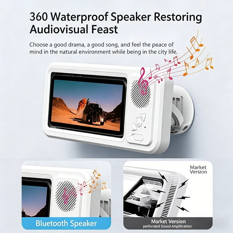 Bluetooth Speaker Waterproof Phone Box Touchscreen Phone Case Bathroom Shower Wall Mount Phone Stand For Watching Videos
